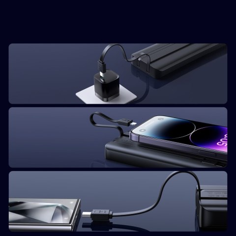 Powerbank 10000mAh z wbudowanymi kablami USB-C iPhone Lightning - czarny