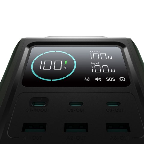 Powerbank turystyczny 75000mAh 100W USB-C USB-A lampka sygnał SOS - zielony