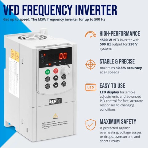 Przetwornica częstotliwości VFD falownik 500 Hz 1500 W 230 V