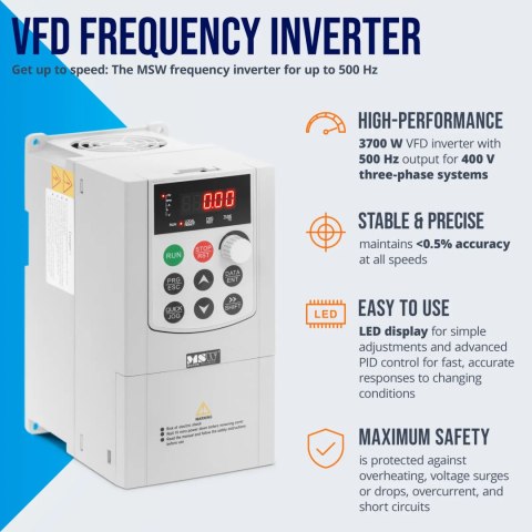 Przetwornica częstotliwości VFD falownik 500 Hz 3700 W 400 V