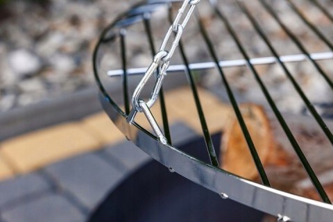 GRILL OGRODOWY na wysięgniku ŻURAW ruszt nierdzewny + palenisko + trójnóg