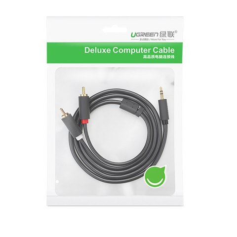 Kabel przewód audio 3.5 mm mini jack (męski) - 2RCA (męski) 1m - szary