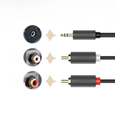Kabel przewód audio 3.5 mm mini jack (męski) - 2RCA (męski) 1m - szary