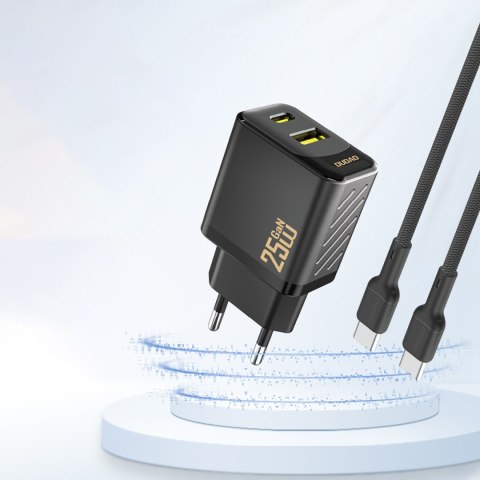Szybka ładowarka sieciowa 25W USB-A USB-C - czarna Szybka ładowarka sieciowa 25W USB-A USB-C - czarna