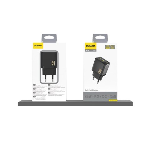 Szybka ładowarka sieciowa 25W USB-A USB-C - czarna Szybka ładowarka sieciowa 25W USB-A USB-C - czarna